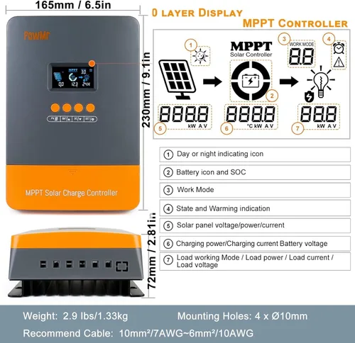 Miniatura 2 de Regulador de carga solar MPPT de 60 amperios PowMr, 12V/24V/36V/48V Auto, adecuado para batería de plomo-ácido y litio, entrada MAX 160V 2800W