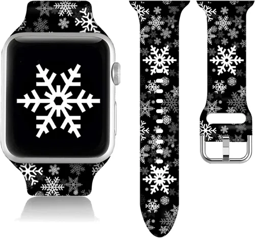 Miniatura 16 de Compatible con Apple Watch de copo de nieve de 38/40/41/42/44/45/46/1.929 in para mujeres y hombres, correa de repuesto de silicona suave para Hojas