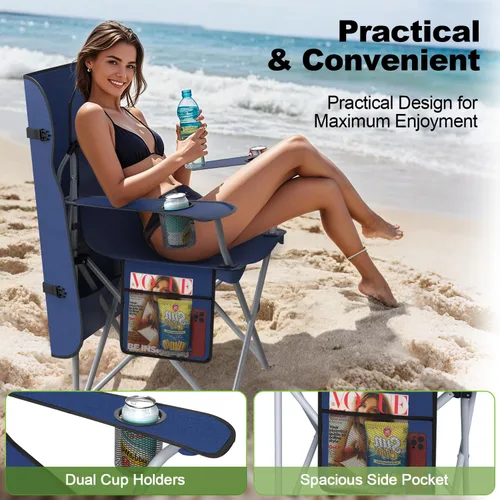 Miniatura 7 de VTOY Silla de camping portátil con dosel, silla plegable con toldo, silla Oxford 600D duradera para camping, playa, picnic, pesca y deportes 1