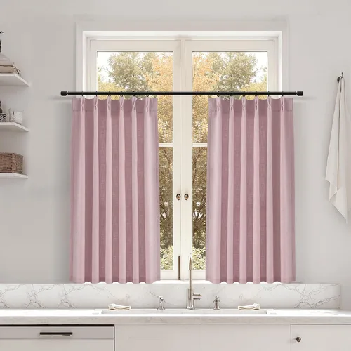 Miniatura 42 de Juego de 2 paneles de cortinas de ventana de cocina beige de 24 pulgadas de largo, con textura de lino, plisadas, filtrantes de luz, semi pequeñas