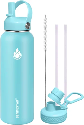 Miniatura 21 de SENDESTAR Botella de agua aislada de 24 onzas, boca ancha, botella de agua de 24 onzas con tapa con popote, tapa de boquilla, acero inoxidable