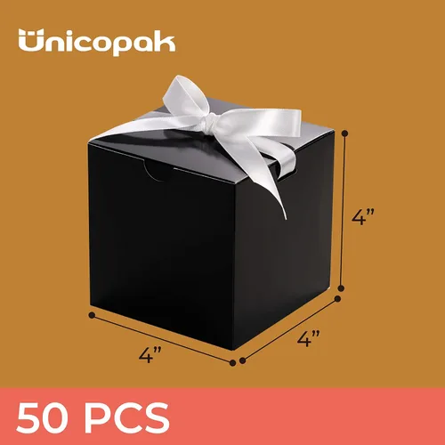 Miniatura 2 de UnicoPak Paquete de 50 cajas de regalo negras de 4 x 4 x 4 pulgadas, elegantes cajas de regalo pequeñas con tapas para fiestas de cumpleaños, bodas