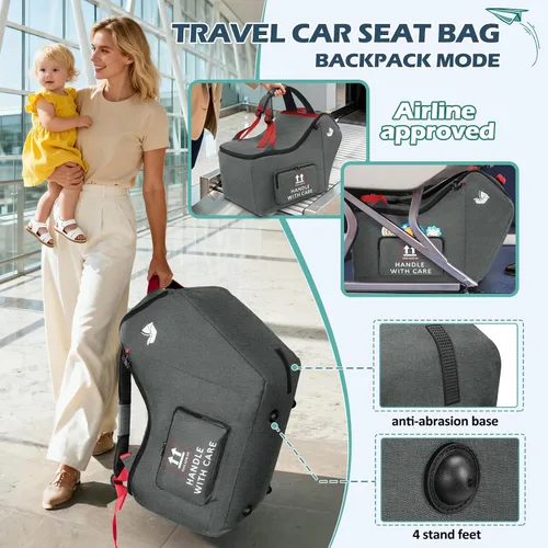 Miniatura 6 de RAINSMORE Bolsa de viaje para asiento de automóvil infantil para avión, compatible con todos los asientos de automóvil Nuna Pipa y base Chicco Gris