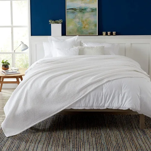 Miniatura 2 de Manta de cama 100% algodón con tejido gofrado Manta suave, transpirable y ligera para todas las estaciones Perfecta para acolchado Colección