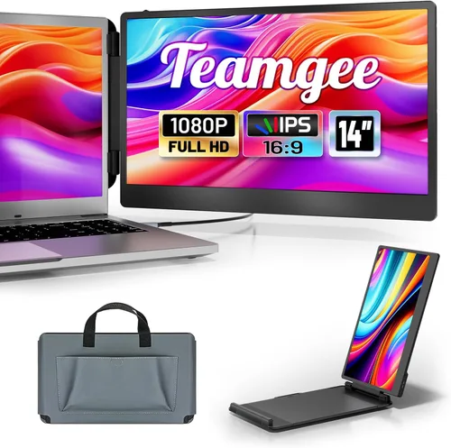 Miniatura 11 de Teamgee Extensor de pantalla para laptop de 15.6 pulgadas con banco de energía, monitor triple FHD 1080P, Plug & Play sin controlador