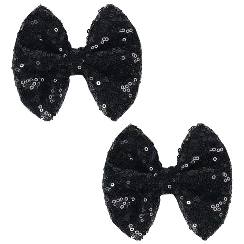 Love Fairy - Horquilla con lazo con brillantina, una pinza para el cabello con lazo de lentejuelas brillantes, 5 pulgadas, perfecta para niñas, Negro