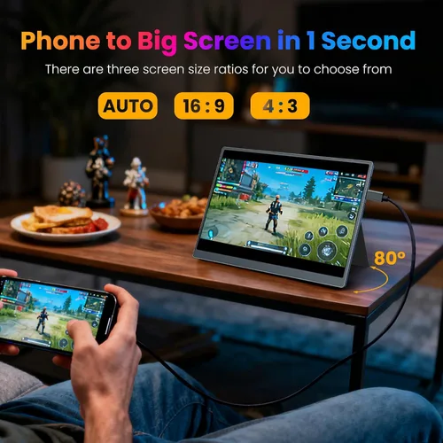 Miniatura 3 de Monitor portátil de 10.5 pulgadas 1280P 420 Nits100% sRGB Monitor de viaje ultra delgado, pantalla HDR 16:10 con soporte ajustable y altavoces USB-C