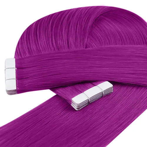 Miniatura 8 de YoungSee - Extensiones de cabello humano con cinta, extensiones de cabello color morado con cinta, 20g, extensiones de cabello teñido con cinta, 12