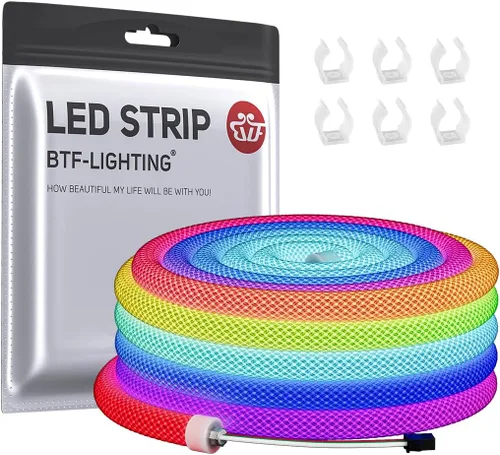 BTF-LIGHTING 9.8 pies WS2811 WS2812B IC RGB 360 Grados Tira LED de Colores Neon Flexible de Silicona de Nylon con Patrón Reticulado IP67 Impermeable