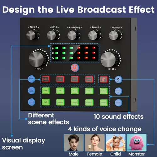 Miniatura 3 de Brvomussy Paquete de equipo de podcast para 2, interfaz de audio con micrófonos condensadores con cambiador de voz para jugadores, mezclador