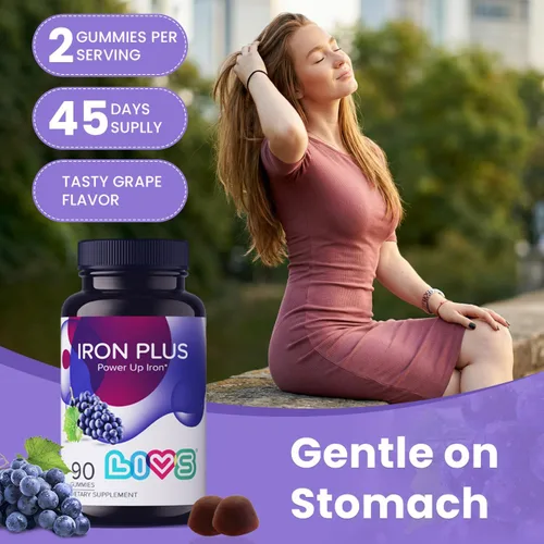 Miniatura 7 de LIVS Gomitas Iron Plus – Suplemento de hierro suave de 20 mg para mujeres y hombres – Apoyo a la anemia – Vitamina C para absorción – Biotina