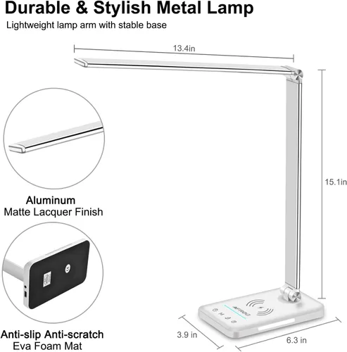 Miniatura 7 de AFROG - Lámpara LED de escritorio multifuncional con cargador inalámbrico, puerto de carga USB, 5 modos de iluminación, 5 niveles de brillo, control