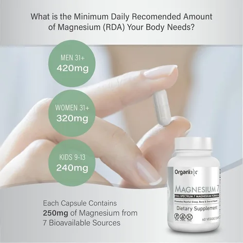 Miniatura 3 de Organixx Suplemento de Magnesio 7, Cápsulas Naturales de Magnesio para Apoyo del Sueño, Recuperación Muscular, con Vitamina B6 y Citrato y Glicinato