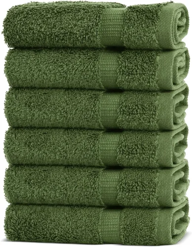Chakir Turkish Linens - Toallas turcas de alta calidad 100% algodón para baño, 13 x 13 pulgadas (6 toallas pequeñas, musgo)