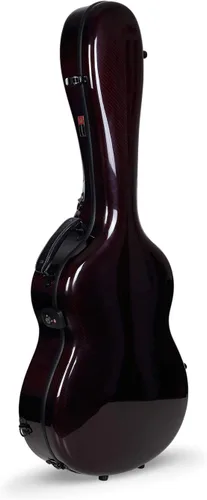 Crossrock Air Carbon - Funda para guitarra clásica 4/4, carcasa rígida de fibra de carbono 100% con mochila y funda protectora, color rojo