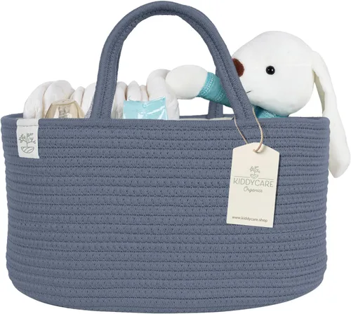 Miniatura 11 de KiddyCare Organizador de pañales tejido, canasta portátil multifuncional grande de color gris con asa, regalo de bebé para niño/niña, almacenamiento