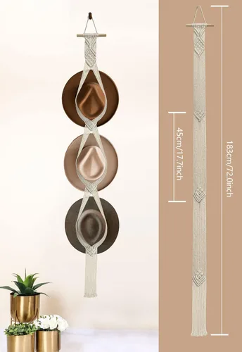 Miniatura 3 de Organizador de sombreros de macramé para pared, colgadores bohemios para colgar en la pared, tejido a mano, organizador decorativo para sombreros