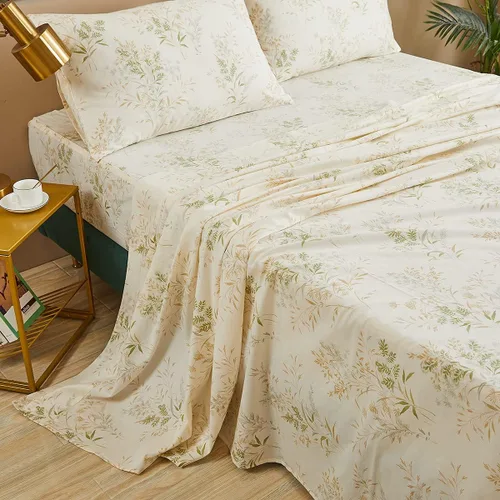 Miniatura 13 de FADFAY Juego de sábanas tamaño King, 100% algodón, elegante ropa de cama de granja con hojas verdes menta y flores blancas, sábana suave