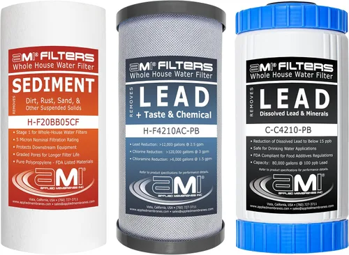 Applied Membranes Inc. Reemplazo de cartucho de filtro de agua de 3 etapas para toda la casa, incluye cartuchos de filtro de sedimentos, carbono y