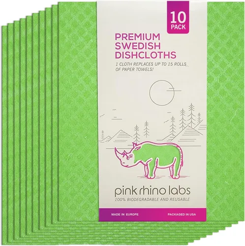Paños de cocina suecos – Toallas de cocina reutilizables ecológicas – Paquete de 10 paños de limpieza para platos, encimeras y superficies – Verde