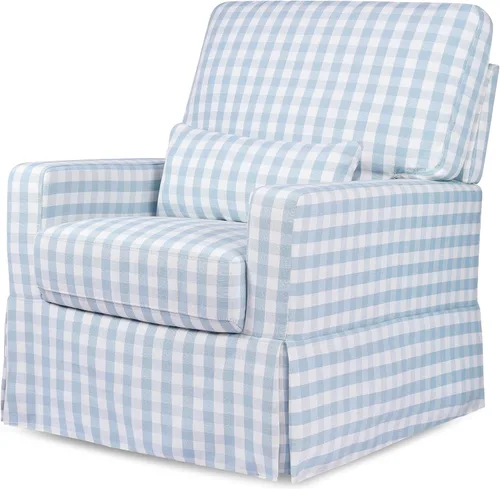 Namesake Crawford Pillowback Comfort - Deslizador giratorio en azul Gingham, Greenguard Gold y certificado CertiPUR-US