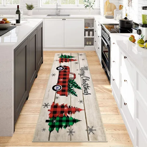 Miniatura 5 de Pauwer Alfombra Pasillo de Navidad 2x6 pies, Alfombra de Pasillo Antideslizante para Área, Alfombra de Cocina Lavable Estilo Granja, Alfombra