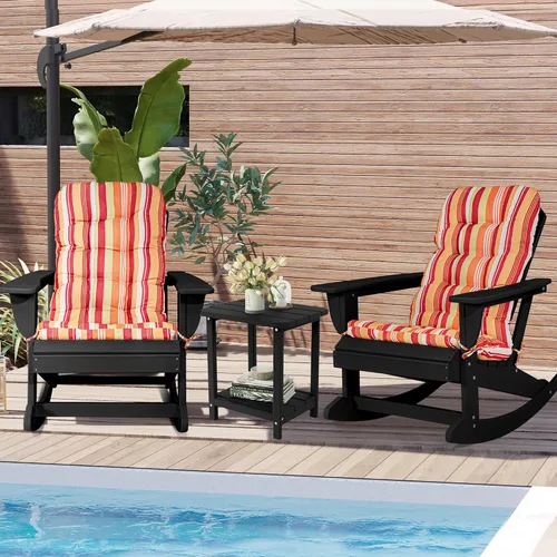 Miniatura 2 de Sundale Outdoor Adirondack - Mecedora con cojín, plástico de polietileno de alta densidad para todo tipo de clima, resistente al agua para Negro