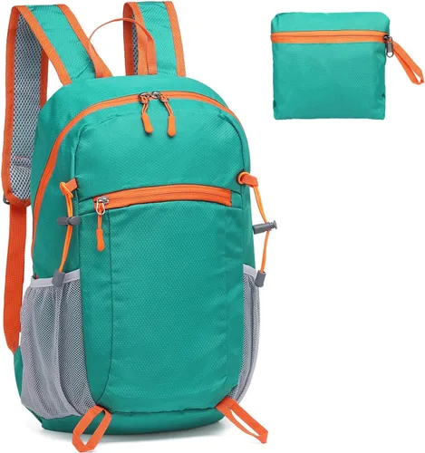 Miniatura 10 de Mochila de senderismo plegable, mochila de camping resistente al agua, ligera de poliéster para hombres, mujeres, viajes al aire libre Negro