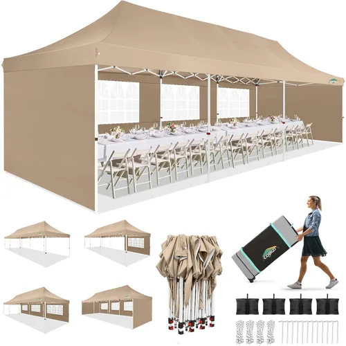 Miniatura 31 de COBIZI Tienda de campaña desplegable de 10 x 20 pies con 6 paredes laterales extraíbles, toldo comercial fácil de instalar, impermeable y gazebo