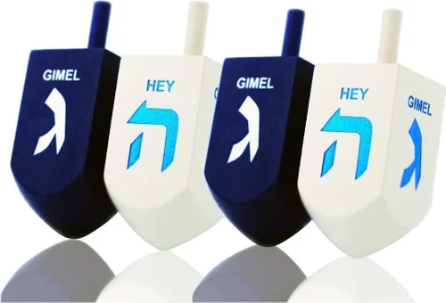 Miniatura 8 de Hanukkah Dreidel - Paquete de 10 Dreidels de madera extra grandes de 3 pulgadas pintados a mano, incluye tarjetas de instrucciones de juego