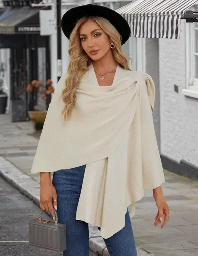 Miniatura 5 de PULI Suéter tipo poncho para mujer con frente cruzado grande y elegante capa de punto para otoño e invierno