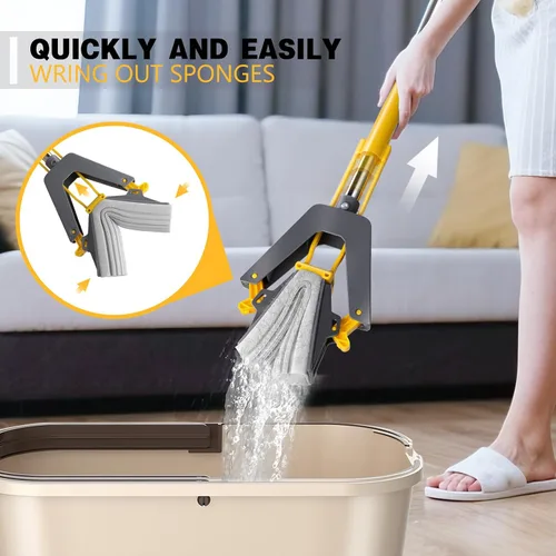 Miniatura 4 de Masthome Trapeador de esponja, mopa de esponja con rodillo con 3 recambios absorbentes de PVA, mopas de esponja autoexprimibles y mango de acero