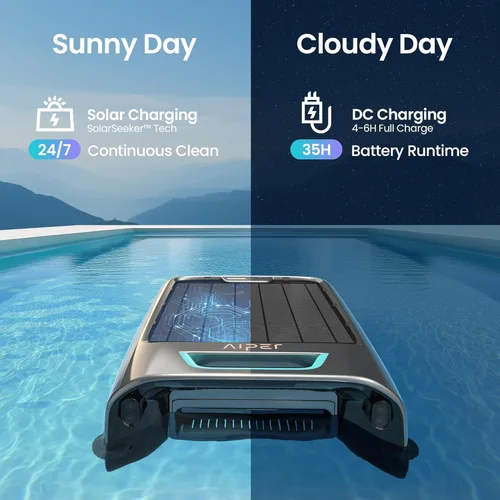 Miniatura 2 de AIPER Surfer S2 Robot de Limpieza de Superficie de Piscina con Energía Solar con Soporte de APP, Limpieza Continua 24/7, Modos de Carga Dual, Gris