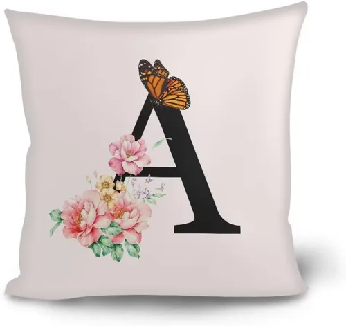 Miniatura 18 de Fundas de almohada decorativas del alfabeto, fundas de almohada con estampado floral de la letra B, fundas de almohada cuadradas suaves, fundas