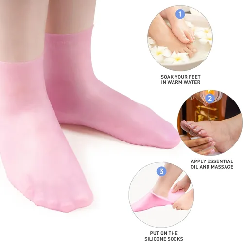 Miniatura 5 de 2 pares de calcetines largos de silicona, calcetines hidratantes, calcetines de gel suaves para pies secos y agrietados, cómodos para uso nocturno