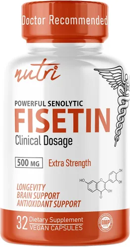 Nutri Fisetin 500mg 32 unidades - Dosis clínica - Suplementos de fisetina - Potente activador senolítico, antioxidante, soporte cardíaco -