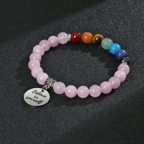 Miniatura 2 de Jovivi - Pulsera de 7 chakras con piedras preciosas naturales, cuentas de yoga, cristales curativos reiki, cuentas elásticas con abalorio inspirador