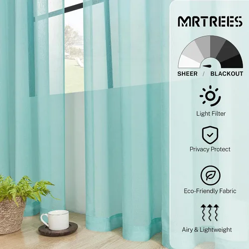 Miniatura 2 de MRTREES Cortinas transparentes de Aqua Blue, para cocina, de 36 pulgadas de longitud, cortinas transparentes de gasa con filtro de luz, cortinas