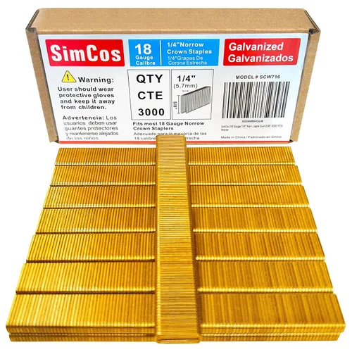 Miniatura 13 de Grapas de corona estrecha de calibre 18 de 1/4 de pulgada, grapas de tapicería galvanizadas para grapadora neumática o eléctrica de 18 GA o pistola