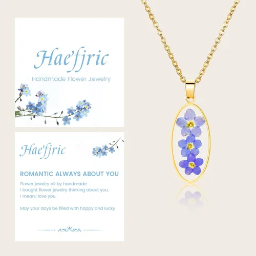 Miniatura 73 de Collar de flores silvestres prensadas con encaje de Forget-Me-Not y Queen Anne Collar de flores prensadas de oro Collares hechos a mano