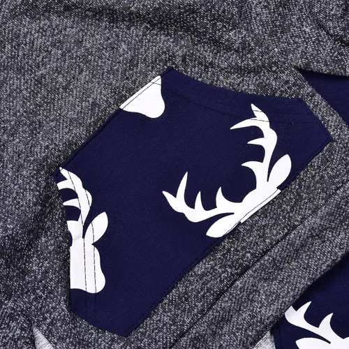 Miniatura 6 de Conjunto de 2 sudaderas con capucha con estampado de ciervo y bolsillo superior + pantalones largos a rayas para otoño