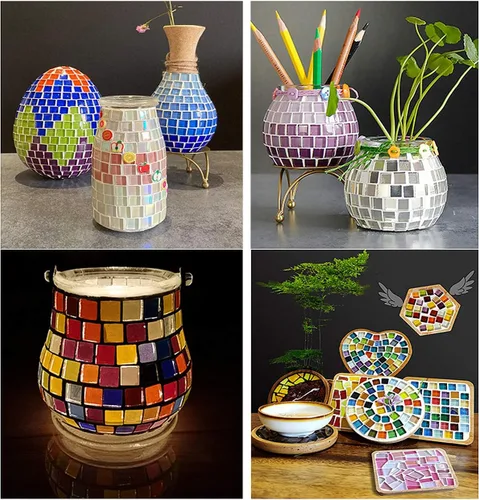 Miniatura 9 de 100 Piezas de Azulejos de Mosaico a Granel de Colores Surtidos, Azulejos de Vidrio Opaco para Manualidades de Mosaico DIY, Adornos para el Hogar