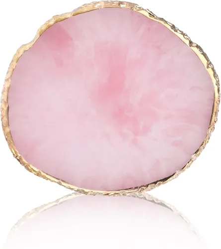 Ouligay Paleta de arte de uñas de resina Paleta de mezcla de maquillaje con borde dorado, herramienta de arte de uñas, diseño de gel, bandeja de Rosa