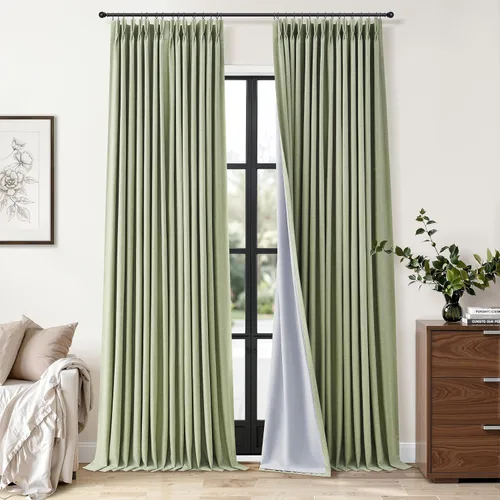 Miniatura 13 de Cortinas opacas plisadas de lino beige y blanco de 90 pulgadas de largo para dormitorio o sala de estar, juego de 2 paneles, oscurecimiento