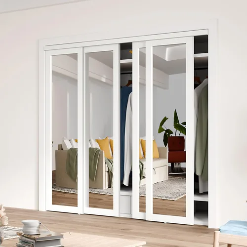 Miniatura 24 de Puerta corredera de armario, puerta corredera de diseño Doble-K, 60"×80" (doble 30"), herrajes incluidos, panel preperforado necesita ensamblar