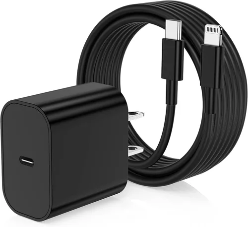 Cargador de iPhone de carga rápida, enchufe de bloque de cargador de pared tipo C y cable USB C a Lightning de 10 pies de largo, caja de ladrillos