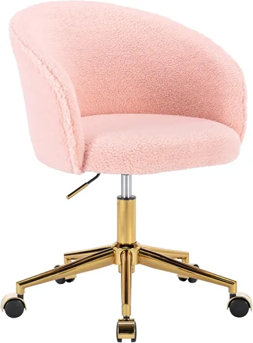Miniatura 17 de KCC Silla de Tocador de Maquillaje de Tela de Pana, Sillón Giratorio Esponjoso Moderno con Ruedas, Tapizada Mullida de Altura Ajustable para Niñas