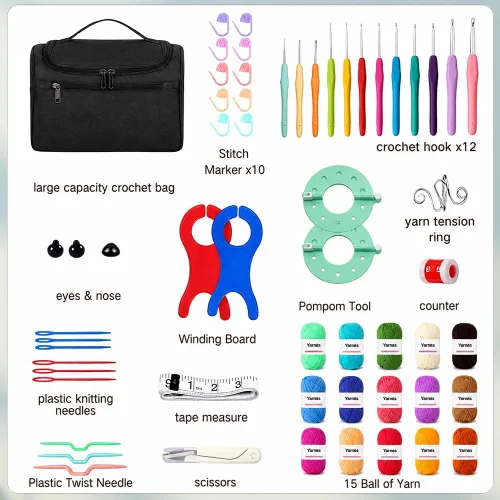 Miniatura 2 de Juegos de ganchillo Yarniss con hilo, 1120 yardas de carretes de hilo de ganchillo suave, 10 tamaños de ganchos de ganchillo ergonómicos con bolsa