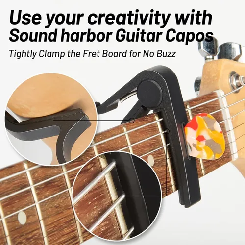 Miniatura 6 de Cejilla de guitarra, cejilla negra, soporte para púas en la cejilla para guitarra acústica y eléctrica, ukulele, mandolina, banjo (negro)