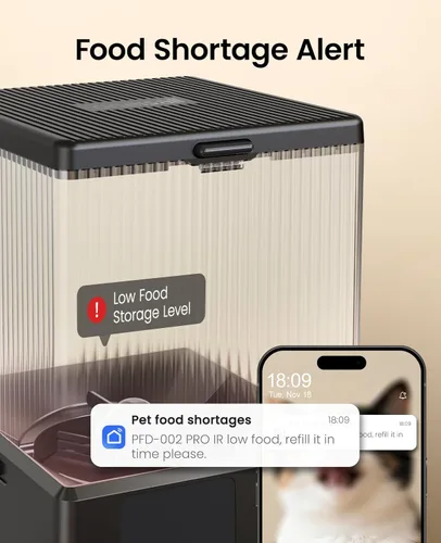Miniatura 8 de oneisall Comedero automático para gatos con WiFi 5G, dispensador automático de comida para gatos para 2 gatos y mascotas pequeñas, dispensador